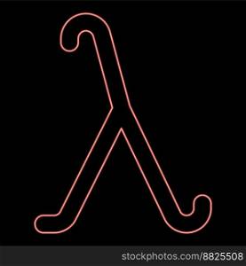 Neon lambda greek symbol small letter lowercase font red color vector illustration image flat style light. Neon lambda greek symbol small letter lowercase font red color vector illustration image flat style