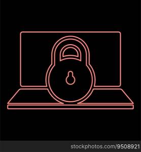 Neon laptop lock personal data security cyber access concept locked padlock use red color vector illustration image flat style light. Neon laptop lock personal data security cyber access concept locked padlock use red color vector illustration image flat style