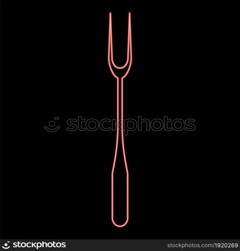 Neon large fork red color vector illustration flat style light image. Neon large fork red color vector illustration flat style image