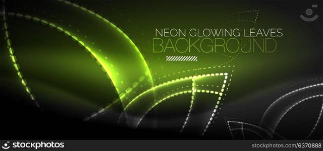 Neon leaf background, green energy concept. Vector neon leaf background, green energy concept