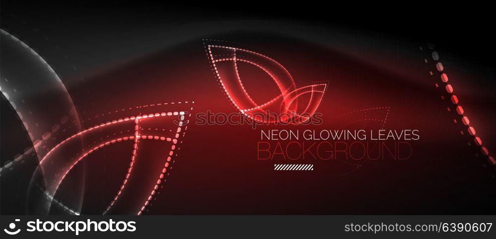 Neon leaf background, green energy concept. Vector neon leaf background, green energy concept