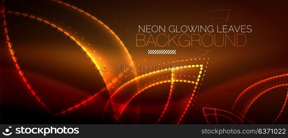 Neon leaf background, green energy concept. Vector orange neon leaf background, green energy concept