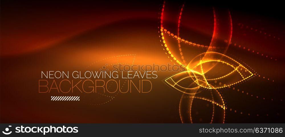 Neon leaf background, green energy concept. Vector orange neon leaf background, green energy concept