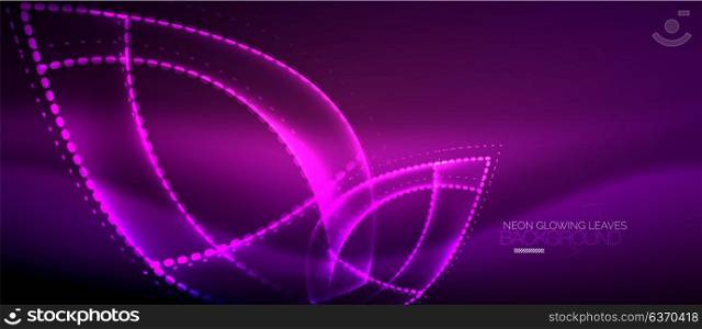 Neon leaf background, green energy concept. Vector purple neon leaf background, green energy concept