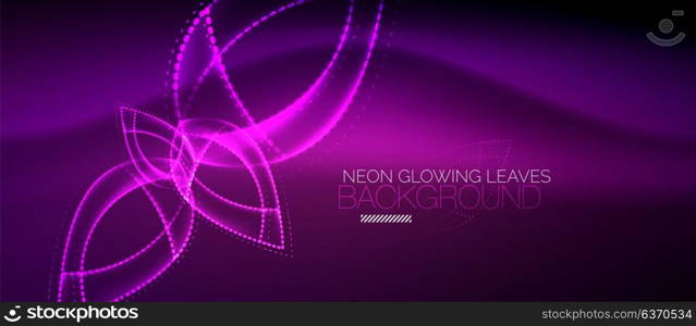 Neon leaf background, green energy concept. Vector purple neon leaf background, green energy concept