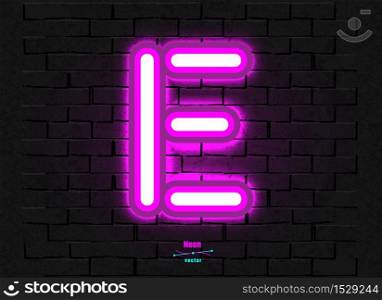 Neon letter on a brick vector backround. Contains mesh. Vector Neon Letter