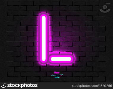 Neon letter on a brick vector backround. Contains mesh. Vector Neon Letter