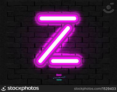 Neon letter on a brick vector backround. Contains mesh. Vector Neon Letter