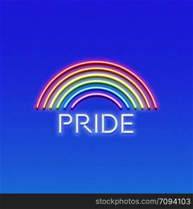Neon LGBT pride sign, glowing rainbow, gay love celebration, vector illustration