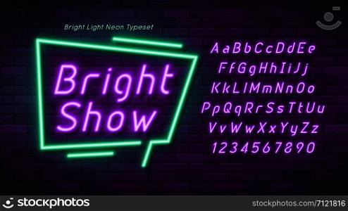 Neon light 3d alphabet, extra glowing font. Exclusive swatch color control.. Neon light 3d alphabet, extra glowing font.