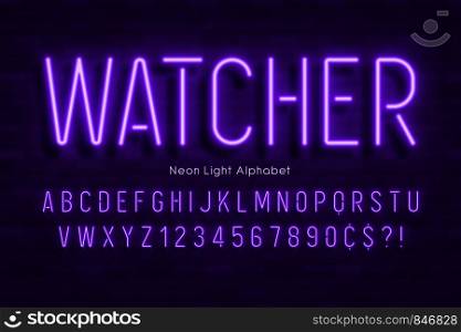 Neon light 3d alphabet, extra glowing font. Exclusive swatch color control.. Neon light 3d alphabet, extra glowing font.