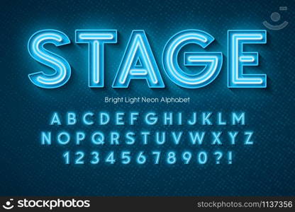 Neon light 3d alphabet, extra glowing font. Swatch color control.. Neon light 3d alphabet, extra glowing font.