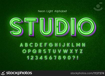 Neon light 3d alphabet, extra glowing font. Swatch color control.. Neon light 3d alphabet, extra glowing font.