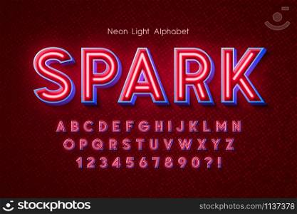 Neon light 3d alphabet, extra glowing font. Swatch color control.. Neon light 3d alphabet, extra glowing font.