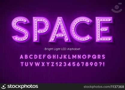 Neon light 3d alphabet, extra glowing modern font. Swatch color control.. Neon light 3d alphabet, extra glowing modern font.