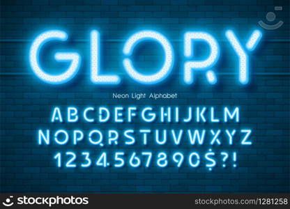 Neon light 3d alphabet, extra glowing modern type. Swatch color control.. Neon light 3d alphabet, extra glowing modern type.