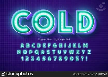 Neon light 3d alphabet, extra glowing modern type. Swatch color control.. Neon light 3d alphabet, extra glowing modern type.