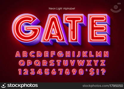 Neon light 3d alphabet, extra glowing origainal type. Swatch color control.. Neon light 3d alphabet, extra glowing origainal type.