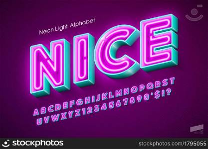 Neon light 3d alphabet, extra glowing origainal type. Swatch color control.. Neon light 3d alphabet, extra glowing origainal type.