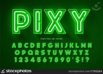Neon light 3d alphabet, extra glowing origainal type. Swatch color control.. Neon light 3d alphabet, extra glowing origainal type.