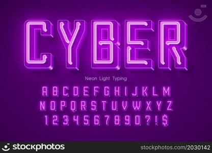 Neon light 3d alphabet, retro-futuristic origainal type. Swatch color control.. Neon light 3d alphabet, retro-futuristic origainal type.