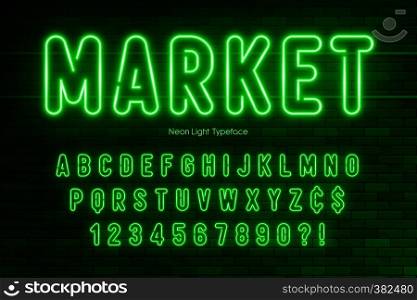 Neon light alphabet, extra glowing font. Exclusive swatch color control.. Neon light alphabet, extra glowing font design