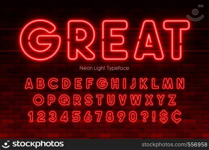 Neon light alphabet, extra glowing font. Exclusive swatch color control.. Neon light alphabet, numbers, extra glowing font