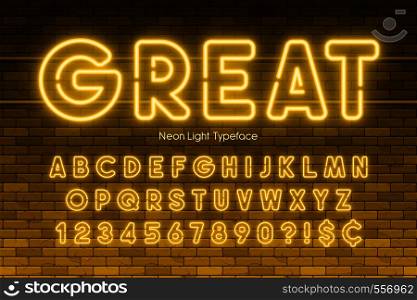 Neon light alphabet, extra glowing font. Exclusive swatch color control.. Neon light alphabet, numbers, extra glowing font