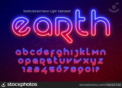 Neon light alphabet, extra glowing futuristic type. Swatch color control.. Neon light alphabet, extra glowing futuristic type.