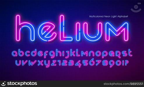 Neon light alphabet, extra glowing futuristic type. Swatch color control.. Neon light alphabet, extra glowing futuristic type.