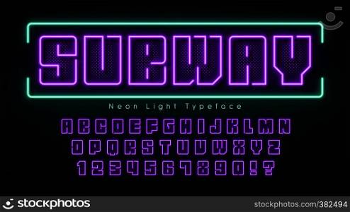 Neon light alphabet, multicolored extra glowing font. Exclusive swatch color control.. Neon light alphabet, multicolored extra glowing font.