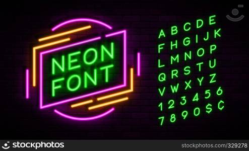 Neon light alphabet, realistic extra glowing font. Exclusive swatch color control.. Neon light alphabet, realistic extra glowing font.