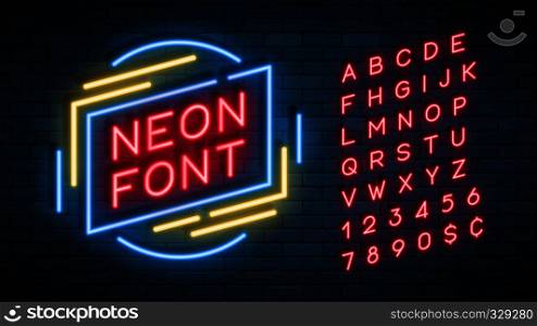 Neon light alphabet, realistic extra glowing font. Exclusive swatch color control.. Neon light alphabet, realistic extra glowing font