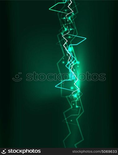 Neon lightning vector background. Neon green lightning vector background template