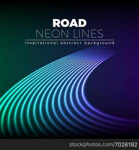 Neon lines background with 80s style road turn