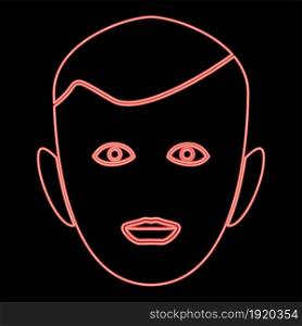 Neon little boy face red color vector illustration flat style light image. Neon little boy face red color vector illustration flat style image