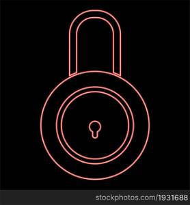 Neon lock red color vector illustration flat style light image. Neon lock red color vector illustration flat style image