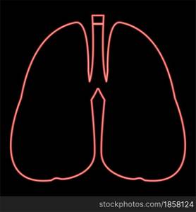 Neon lungs red color vector illustration flat style light image. Neon lungs red color vector illustration flat style image