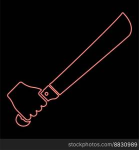 Neon machete in hand in use Arm Big knife red color vector illustration image flat style light. Neon machete in hand in use Arm Big knife red color vector illustration image flat style