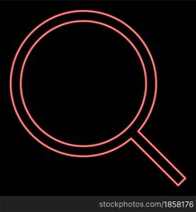 Neon magnifying glass or loupe red color vector illustration flat style light image. Neon magnifying glass or loupe red color vector illustration flat style image