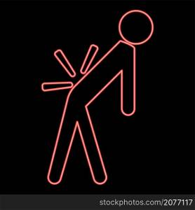 Neon man a with sick back . backache red color vector illustration image flat style light. Neon man a with sick back . backache red color vector illustration image flat style
