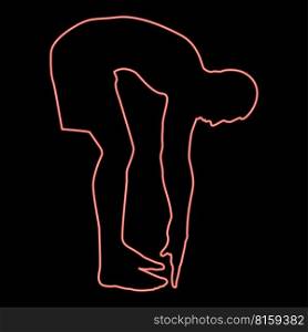Neon man bends down sportsman doing exercises sport action male workout silhouette side view icon black color vector illustration flat style simple imagein circle round red color vector illustration image flat style light. Neon man bends down sportsman doing exercises sport action male workout silhouette side view icon black color illustration in circle round red color vector illustration image flat style