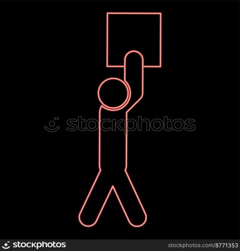Neon man carries load in his arms above himself Stick work on delivery parcel red color vector illustration image flat style light. Neon man carries load in his arms above himself Stick work on delivery parcel red color vector illustration image flat style