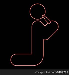 Neon man drinking alcohol from bottle of beer wine drunk people concept stick use beverage drunkard booze stands on the knees red color vector illustration image flat style light. Neon man drinking alcohol from bottle of beer wine drunk people concept stick use beverage drunkard booze stands on the knees red color vector illustration image flat style
