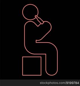 Neon man drinking alcohol from bottle of beer wine drunk people concept stick use beverage drunkard booze sit on box red color vector illustration image flat style light. Neon man drinking alcohol from bottle of beer wine drunk people concept stick use beverage drunkard booze sit on box red color vector illustration image flat style