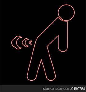 Neon man farts break wind farting bloating gas cloud stench bad smell flatulency red color vector illustration image flat style light. Neon man farts break wind farting bloating gas cloud stench bad smell flatulency red color vector illustration image flat style