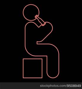 Neon man human drinking water alcohol beer from bottle sitting position red color vector illustration image flat style light. Neon man human drinking water alcohol beer from bottle sitting position red color vector illustration image flat style
