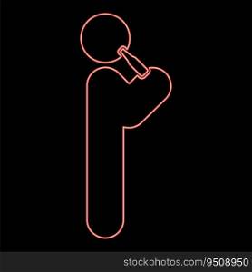Neon man human drinking water alcohol beer from bottle standing position red color vector illustration image flat style light. Neon man human drinking water alcohol beer from bottle standing position red color vector illustration image flat style