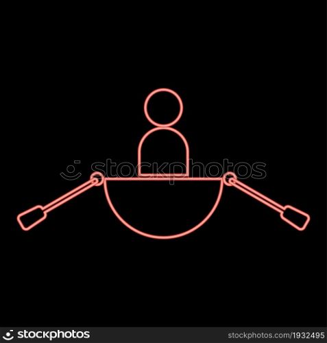 Neon man in a boat red color vector illustration flat style light image. Neon man in a boat red color vector illustration flat style image