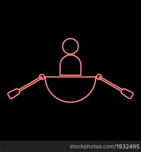 Neon man in a boat red color vector illustration flat style light image. Neon man in a boat red color vector illustration flat style image